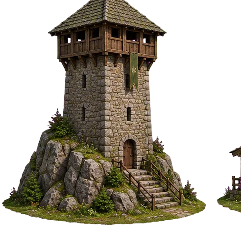 Menara batu penjaga celah dengan lantai atas kayu